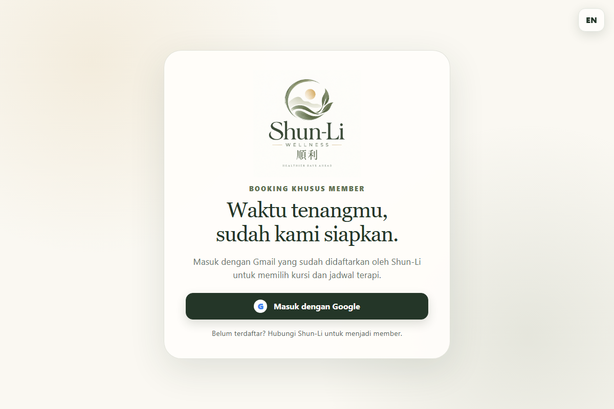 Gerbang masuk member Shun-Li menggunakan akun Google yang sudah terdaftar